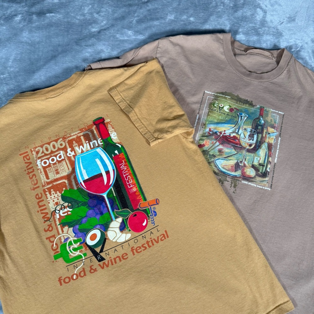Vintage Disney Epcot T Shirt Lot Of 2 Mens L Slim Fit Faded Art 2006 Y2K